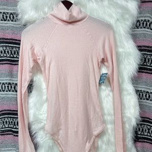 NWT • Free People Intimately • Thermal LS Turtleneck Bodysuit • Pink • S